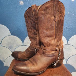 Brown genuine leather women's cowboy boots, 8.5